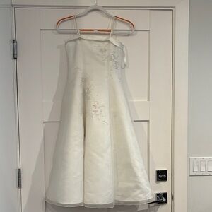 David's Bridal Ivory Floral-Embellished Girls Formal Dress